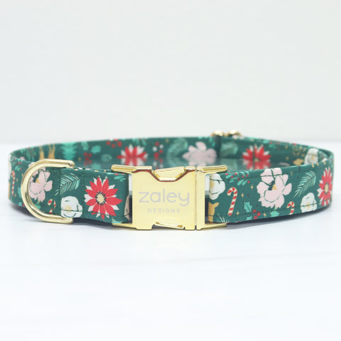 Evergreen Floral & Reindeer Dog Collar