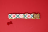 Pink Christmas Bows Plaid Dog Collar