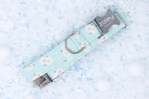 Light Blue Snowman Dog Collar
