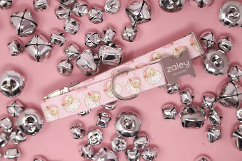 Vintage Pink Santas Dog Collar