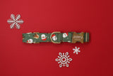 Santa & Reindeer Green Dog Collar