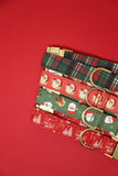 Santa & Reindeer Green Dog Collar