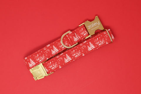 Santa & Reindeer Toile Dog Collar