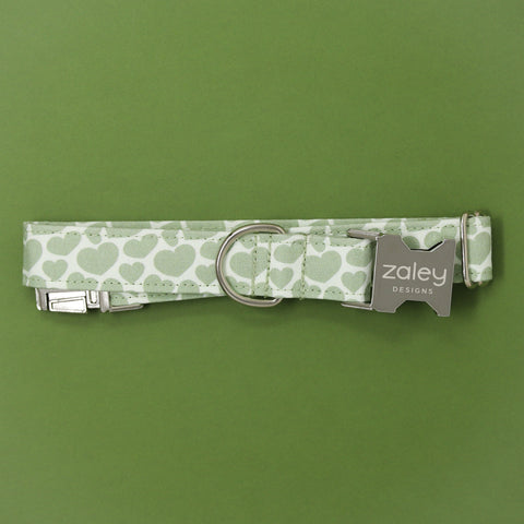 Sage Green Hearts Dog Collar