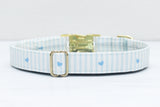 Light Blue Stripes & Hearts Dog Collar