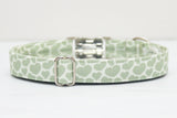 Sage Green Hearts Dog Collar
