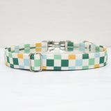 Blue/Yellow/Green Checkered Dog Collar
