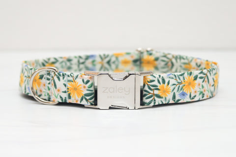 Yellow on Blue Floral Dog Collar
