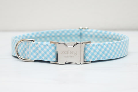 Baby Blue & White Gingham Dog Collar