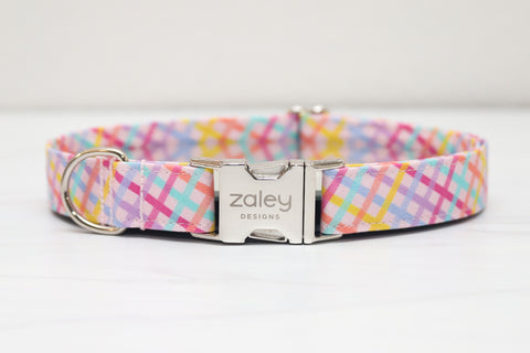 Pink Party Plaid Dog Collar