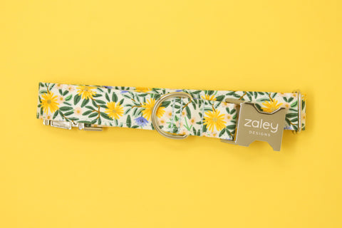 Yellow on Blue Floral Dog Collar
