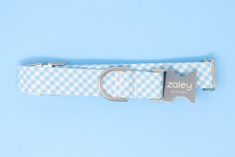 Baby Blue & White Gingham Dog Collar