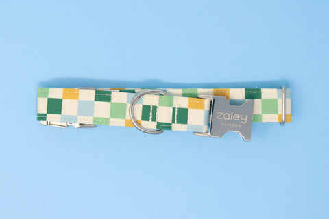 Blue/Yellow/Green Checkered Dog Collar
