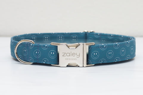 Navy Blue and White Smiles Dog Collar