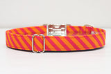 Hot Pink & Orange Diagonal Stripe Dog Collar