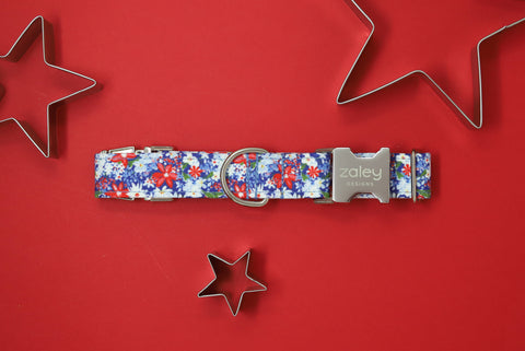 Red, White & Blue Ditzy Floral Dog Collar