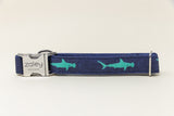Mint and Navy Sharks Dog Collar