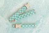 Mint Checker Dog Collar