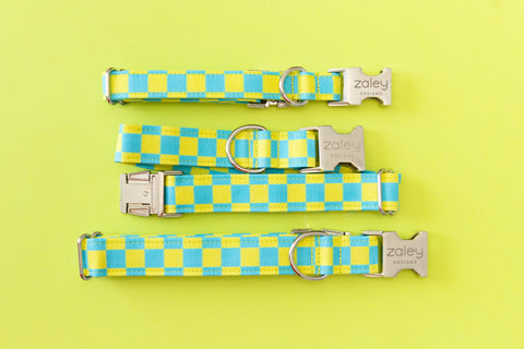 Lime & Blue Checkered Dog Collar