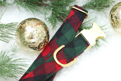 Red & Green Buffalo Plaid Flannel Dog Collar