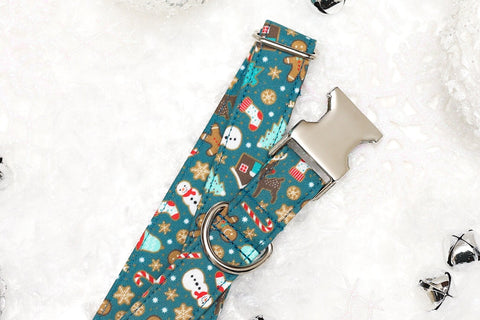 Teal Gingerbread Dog Collar