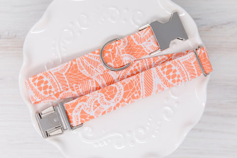 Coral & White Lace Dog Collar