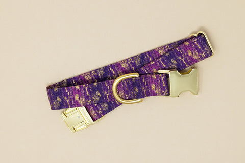 Purple & Metallic Gold Brushed Dog Collar