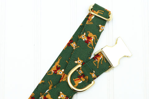 Green Reindeer Dog Collar