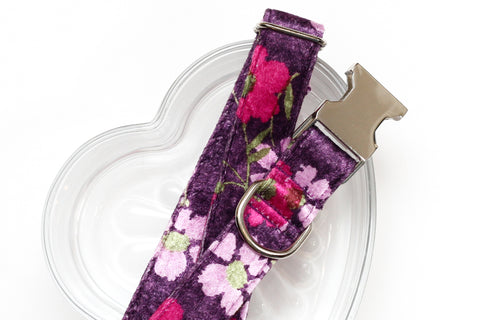 Purple Floral Velvet Dog Collar
