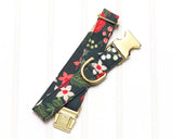 Dk Green Christmas Floral Dog Collar