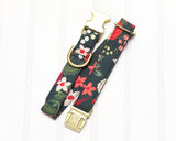 Dk Green Christmas Floral Dog Collar
