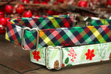 Plaid Dog Collar, Winter Dog Collar, Christmas Dog Collar, red, green, yellow, Dog Lover Gift, Dog Stocking Stuffer, Puppy, Metal Hardware