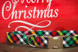 Plaid Dog Collar, Winter Dog Collar, Christmas Dog Collar, red, green, yellow, Dog Lover Gift, Dog Stocking Stuffer, Puppy, Metal Hardware