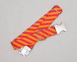 Any 1" wide size - Orange and Pink Stripes - Silver Buckle