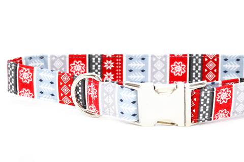Christmas Dog Collar, Nordic Stripe Dog Collar, Red Snowflake, Mint Snowflake, Dog Lover Gift, Pet, Dog Stocking Stuffer, Puppy Collar