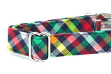 Plaid Dog Collar, Winter Dog Collar, Christmas Dog Collar, red, green, yellow, Dog Lover Gift, Dog Stocking Stuffer, Puppy, Metal Hardware