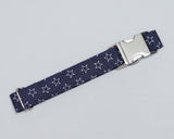 MEDIUM - Navy Blue with White Stars - Silver Buckle
