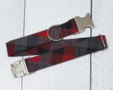 Any 1" wide size - Red/Gray Plaid Flannel - Silver Buckle