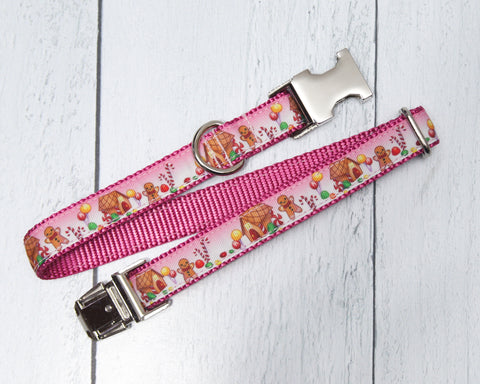 All Sizes 3/4" Wide, Pink Gingerbread webbing - Silver Buckle