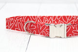 Red with White Hearts Dog Collar